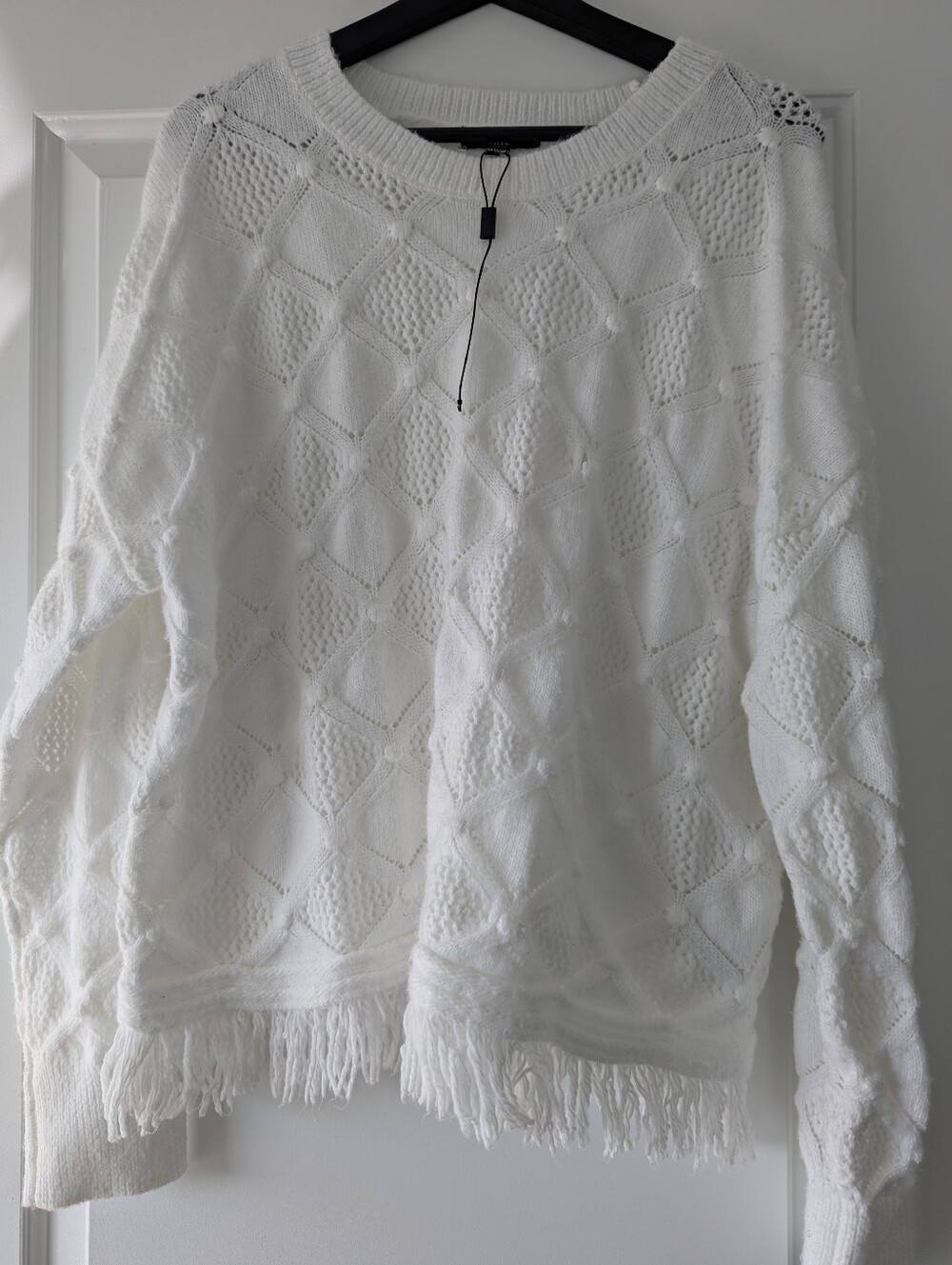 Frye Pointelle Fringe Sweater White Size XL NWOT